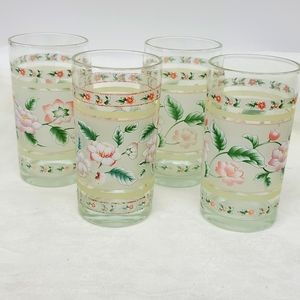 Vintage 1980’s set of four 4.5”  juice glasses with floral design